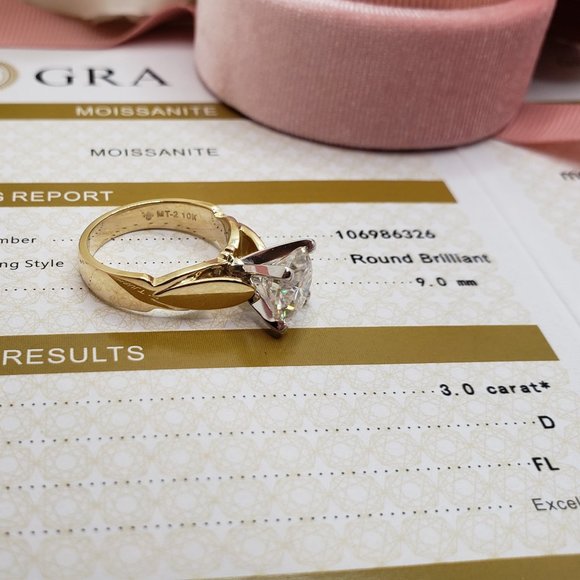 10K Solid Yellow and White Gold 3 Carats Moissanite Engagement Ring D-FL - Picture 4 of 12